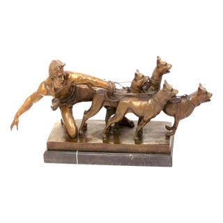 Art Deco Figurative Group Sculpture, Golden Patinated Bronze For Sale