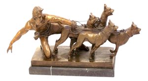 Art Deco Figurative Group Sculpture, Golden Patinated Bronze