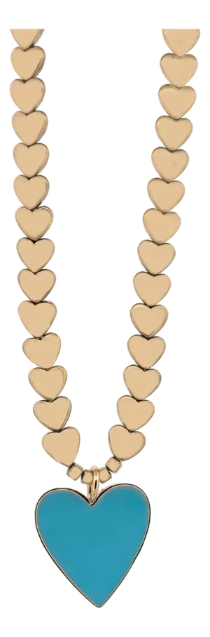 Calmness Blue Heart Pendant Gold Heart Beaded Necklace