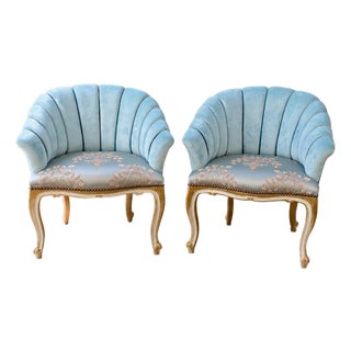 1980s Artisan Louis XV Gold Beech Blue Side Chairs-Pair For Sale