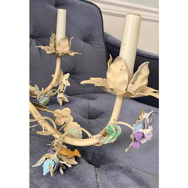 1960s Pastel Pink, Blue and Mint Shabby Chic Florence Style Wrought Chandelier, 1960s For Sale - Image 5 of 12