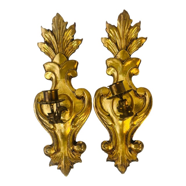 Gold Gilded Italian Wall Sconces, a Pair For Sale