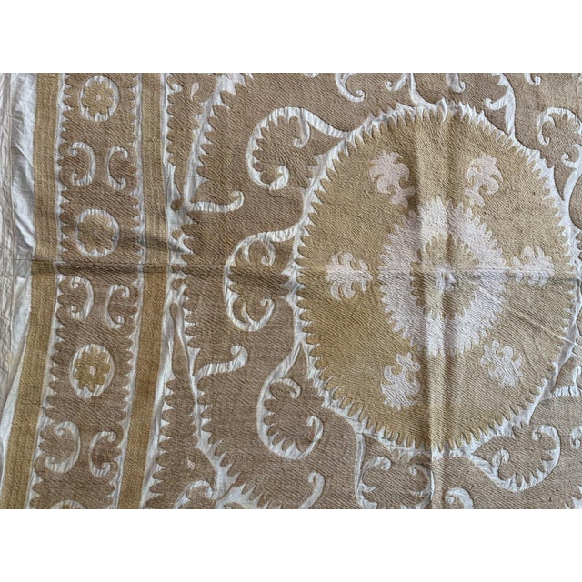 Tan Handmade Suzani Tablecloth From Central Asian 4'9'' X 5'1'' For Sale - Image 8 of 11