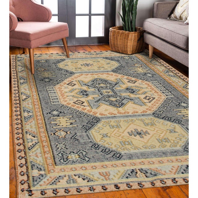 5x8 Luna Kilim Blue Traditional Medallion Hand Knotted Wool Carpet Rug For Sale - Image 10 of 10