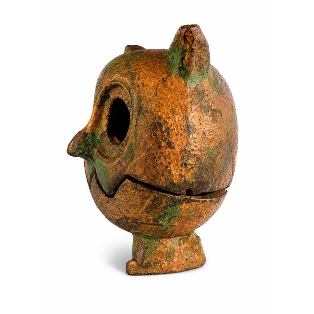 A charming vintage Japanese owl lantern or incense burner, hand-cast in iron during the mid-20th century. Despite its...