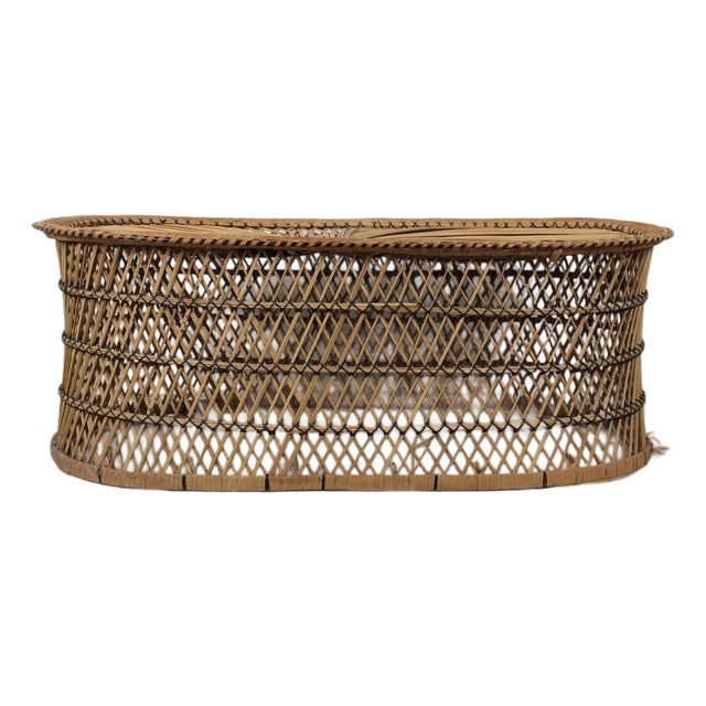 Vintage Rattan Oval Shaped Coffee Table For Sale