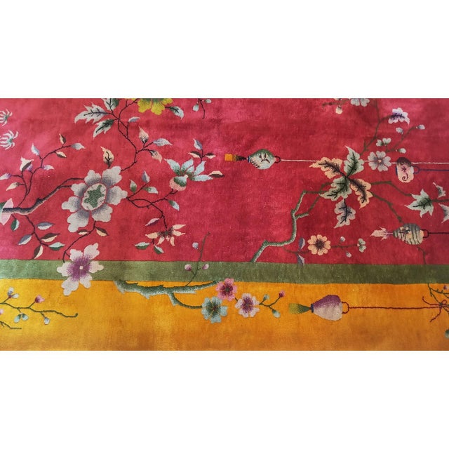 Raspberry Red 1920s Red Classic Flora Antique Chinese Art Deco Carpet Rug by Nichols Workshop For Sale - Image 8 of 10