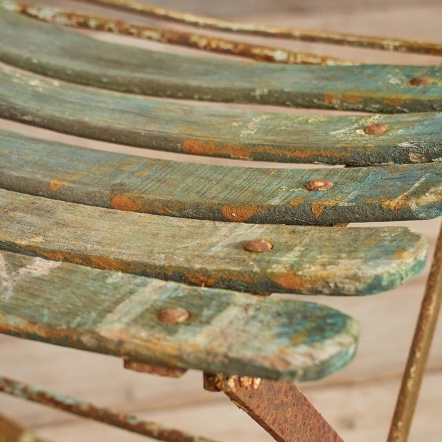 Antique French Folding Slatted Garden Bistro Chairs, 1920s, Set of 2 For Sale - Image 11 of 15