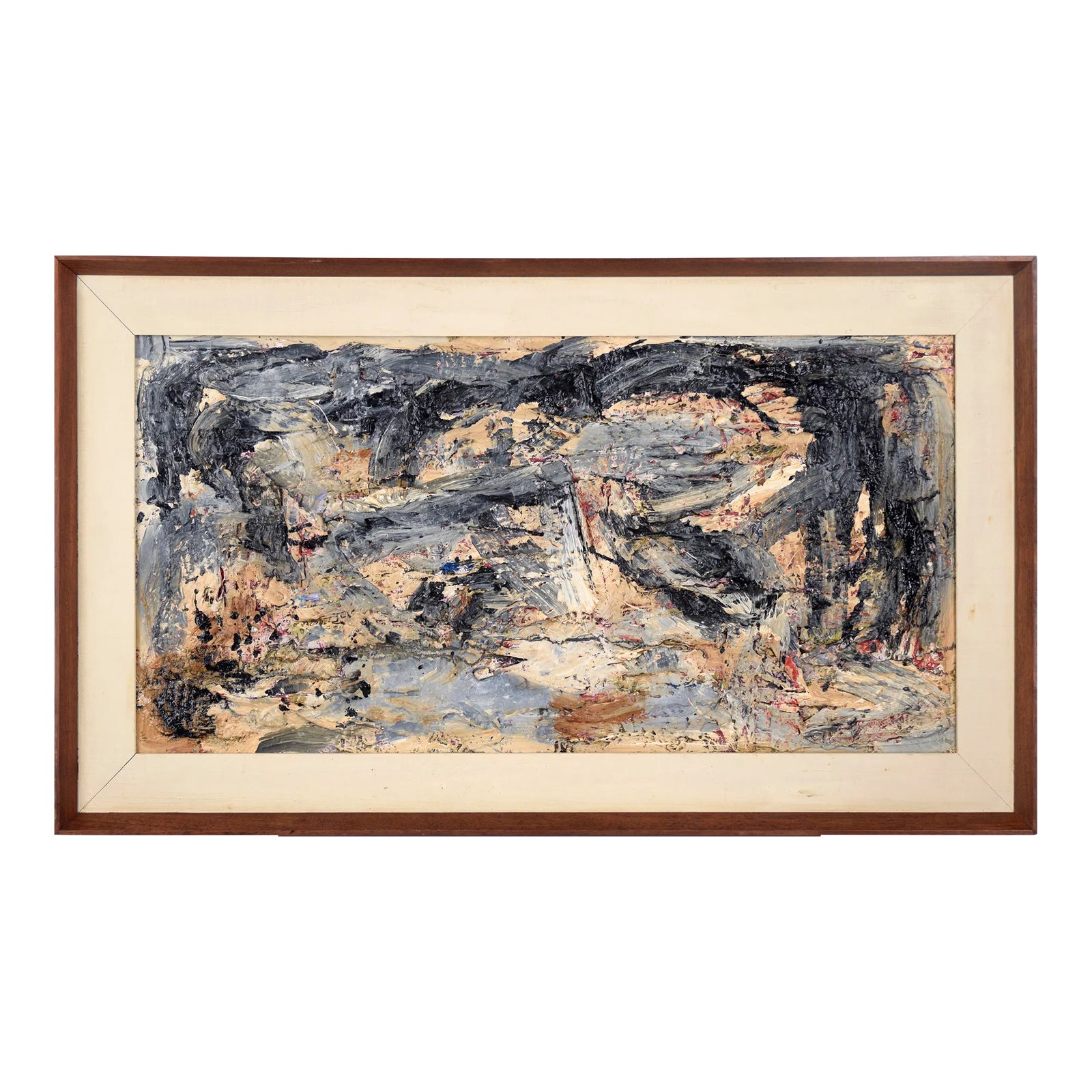 Grey & Tan Abstract Expressionist Textural Mid-Century Abstract by ...