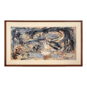 Grey & Tan Abstract Expressionist Textural Mid-Century Abstract by Peter Witwer