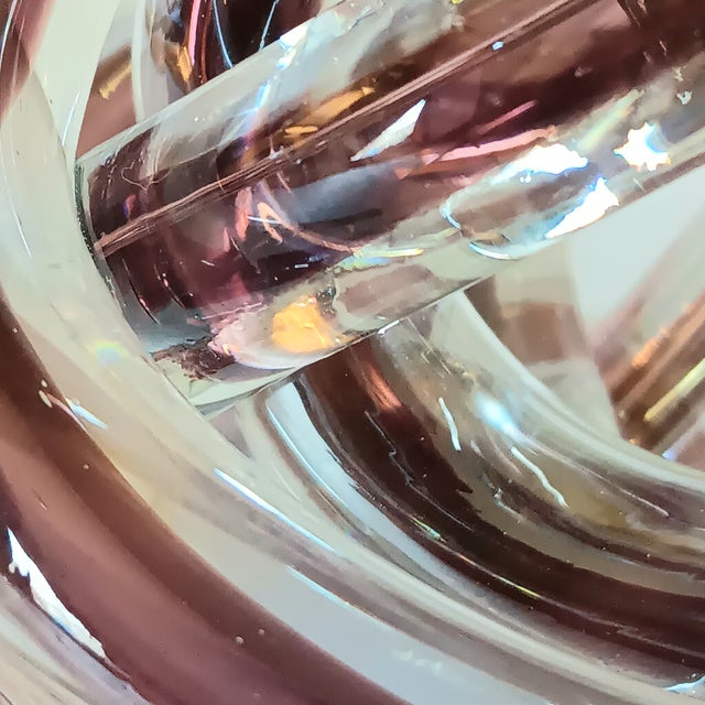 Abstract Art Glass Knot Twisted Infinity Decor Paperweight Clear & Purple Colors 4" X 3.5" For Sale - Image 4 of 11