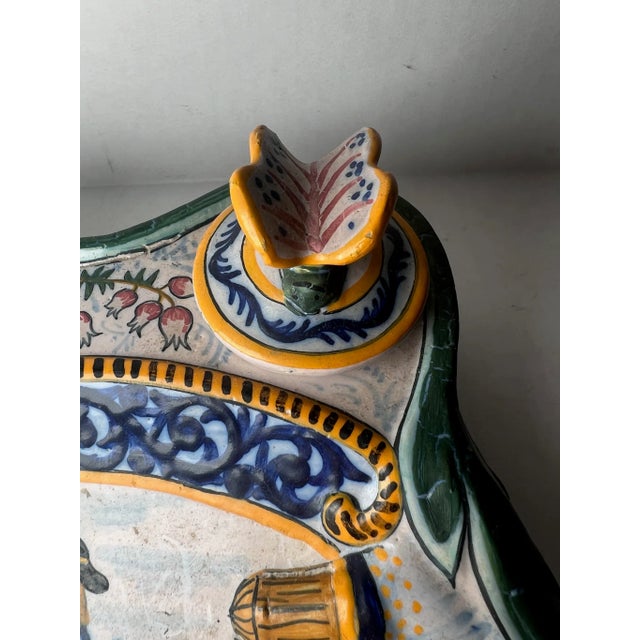 Ceramic Stunning Antique Quimper French Faience Inkwell Tray For Sale - Image 7 of 11