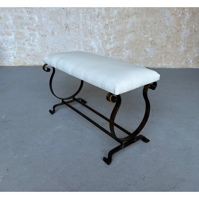 Gilt Spanish Iron Bench With Lyre-Shaped Base For Sale In New York - Image 6 of 12