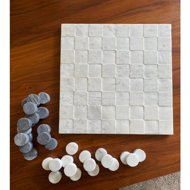 Minimalist Modernist Carved Marble Checker Board Set For Sale - Image 10 of 12