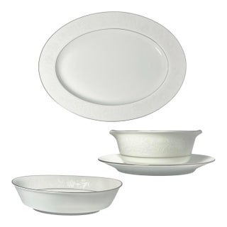 1980s Noritake “Ranier” 3-Piece Bone China Dinnerware Serving Hostess Set For Sale