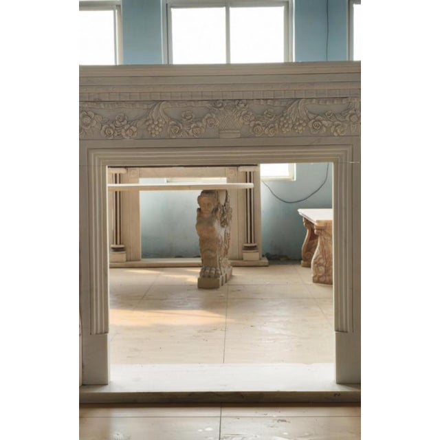 Monumental Neoclassical Hand-Carved Marble Fireplace Mantle For Sale - Image 4 of 6