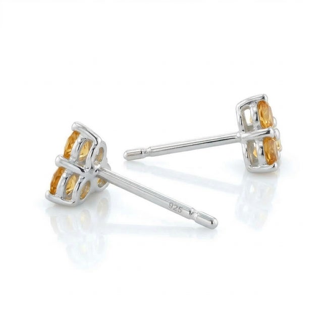 Contemporary Natural Citrine Trio Gemstone Studs, Dainty Minimalist Earlobe Studs for Woman - A Pair For Sale - Image 3 of 3