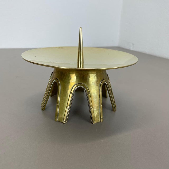 1950s Modernist Brutalist Sculptural Brass Candleholder in the style of Auböck, Austria, 1950s For Sale - Image 5 of 18