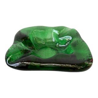 Chunky 60's Blenko Style Green Glass Catchall Ashtray For Sale