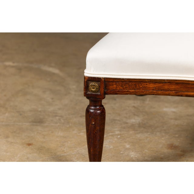 French French Turn of the Century Ottoman with Giltwood Rosettes and Upholstery, 1900s For Sale - Image 3 of 12