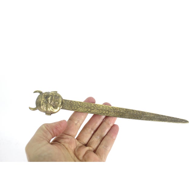 Vintage Brass Laughing Devil Letter Opener Gold Metal For Sale - Image 6 of 8