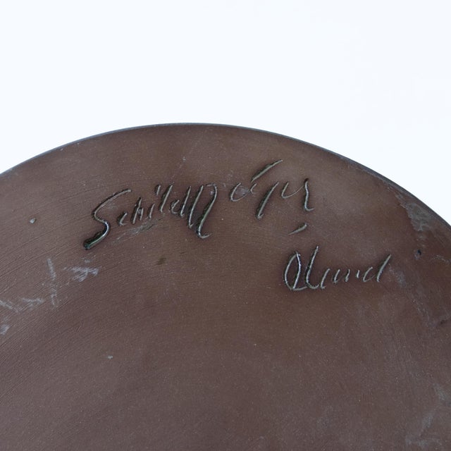 Vintage handmade large bowl green/brown glazed ceramic made by L. Schildt, Öland Sweden mid-century.