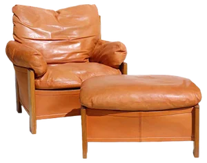 Set of Artona Leather and Wood Lounge Chair with Ottoman by Tobia & Afra Scarpa for Maxalto, 1970s