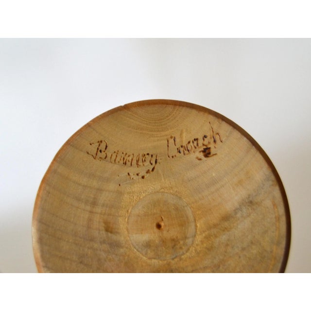 Signed Scandinavian Modern Handcrafted Turned Wood and Brass Candle Holders Pair For Sale - Image 10 of 12