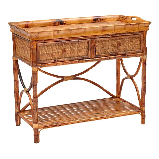 Coastal English Serving Console, Brown, Rattan For Sale - Image 3 of 4
