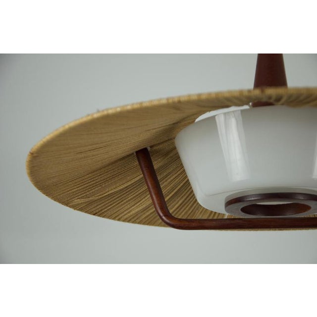 Mid-Century Teak and Cord Shade Hanging Lamp attributed to Temde, 1960 For Sale - Image 14 of 18
