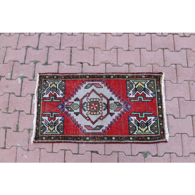 1960s Turkish Vintage Hand Knotted Doormat Rug For Sale - Image 4 of 13