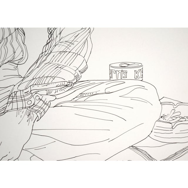 Late 20th Century Portrait of a Man in a Flannel Shirt in Ink on Paper by Shirley Pittman For Sale - Image 5 of 7