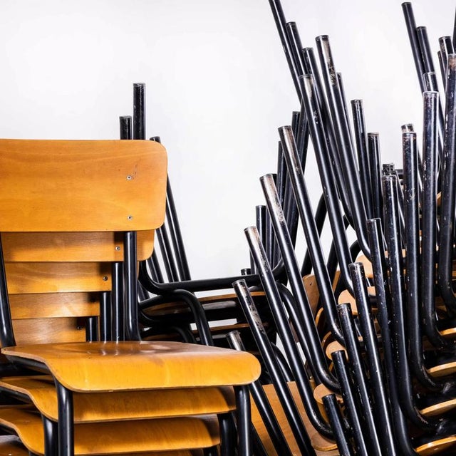 : 1960’s Original Black French Stacking University Dining Chairs Slim Back. High quality classic French University chairs....