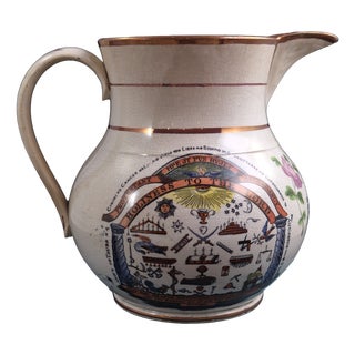 Orange Order Commemorative Jug in Polychrome Earthenware from Staffordshire, 1840s For Sale