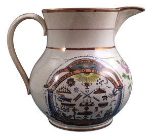 Orange Order Commemorative Jug in Polychrome Earthenware from Staffordshire, 1840s