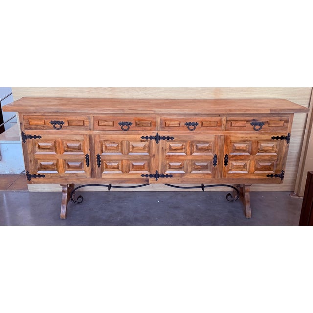 Late 19th Century Spanish Baroque Carved Walnut Tuscan Three Drawers Credenza or Buffet For Sale - Image 9 of 18
