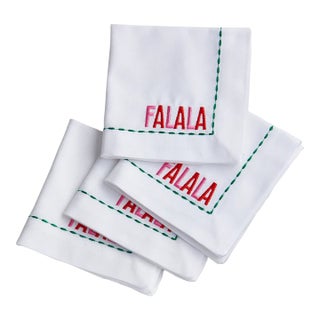 Fa La La Embroidered Cocktail Napkins - Set of 4 For Sale