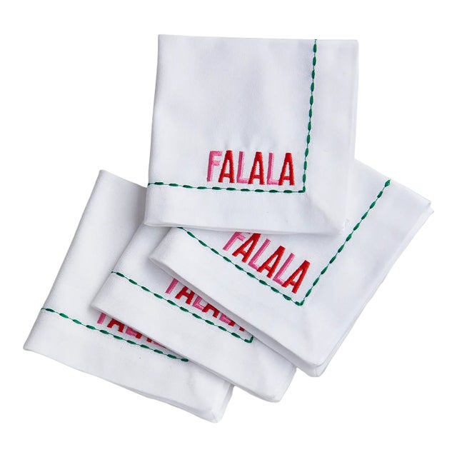 Fa La La Embroidered Cocktail Napkins - Set of 4 For Sale