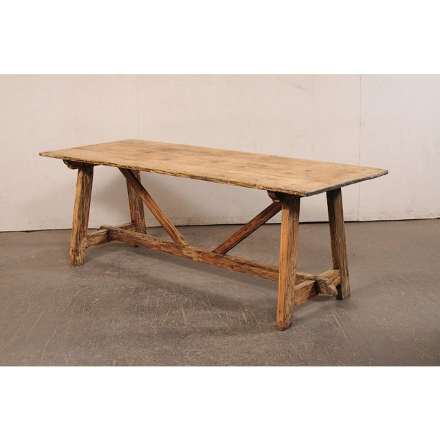 Wood Italian Antique Sawhorse Leg Table, 7+ Ft For Sale - Image 7 of 12