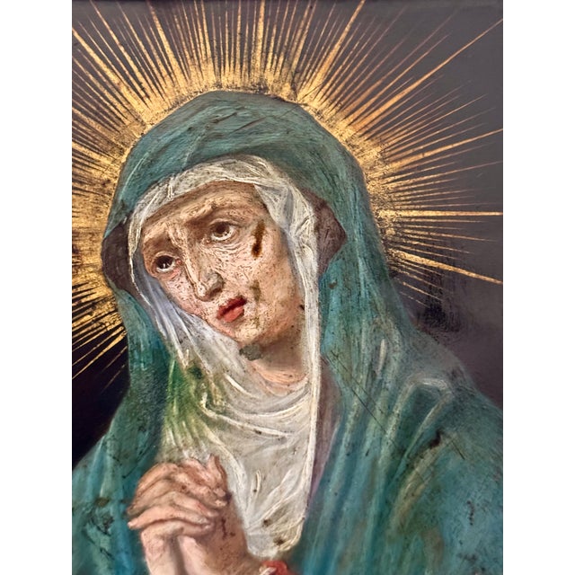 Virgin Mary in Prayer, 1600s, Oil on Copper For Sale - Image 5 of 7