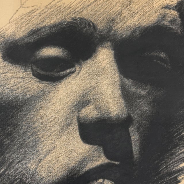 French Vintage French Realist Charcoal Portrait, Signed (1963, Charcoal on Toned Paper) For Sale - Image 3 of 5