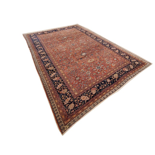 Antique Farahan Sarouk Carpet, Handmade Oriental Rug, Ivory, Red, Navy, Fine For Sale - Image 15 of 18