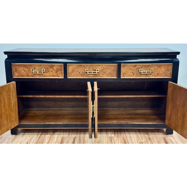 Vintage Century Furniture Black and Burl Wood Chin Hua Credenza For Sale - Image 10 of 14