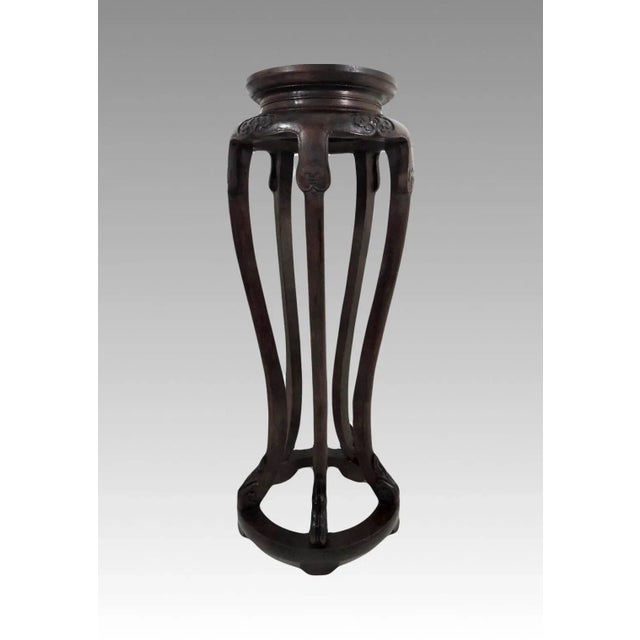 Chinoiserie Antique Chinese Rosewood Pedestal or Display Stand With Grey White Marble Top For Sale - Image 3 of 11