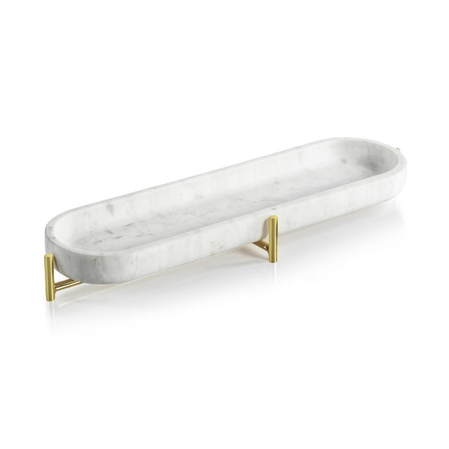Contemporary Pordenone Marble Tray on Metal Stand, Small For Sale - Image 3 of 3
