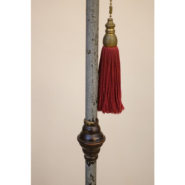 1916 Attributed to Oscar Bach Arts Crafts Cast Iron Mica Lantern Torchiere Floor Lamp For Sale - Image 11 of 12