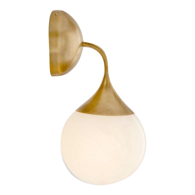 AERIN for Visual Comfort Signature Cristol Small Single Sconce in Hand-Rubbed Antique Brass with White Glass For Sale