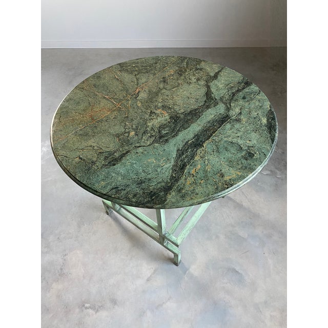 Green Marble Postmodern Center Table With Teal Steel Base For Sale - Image 10 of 15