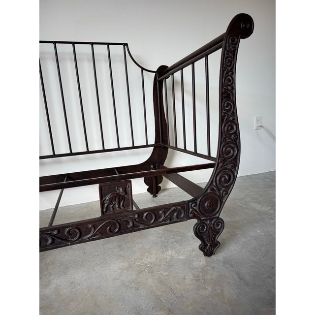 Ernest Hemingway " the Bull " Iron and Leather Sofa by Thomasville/ Sold For Sale - Image 9 of 12