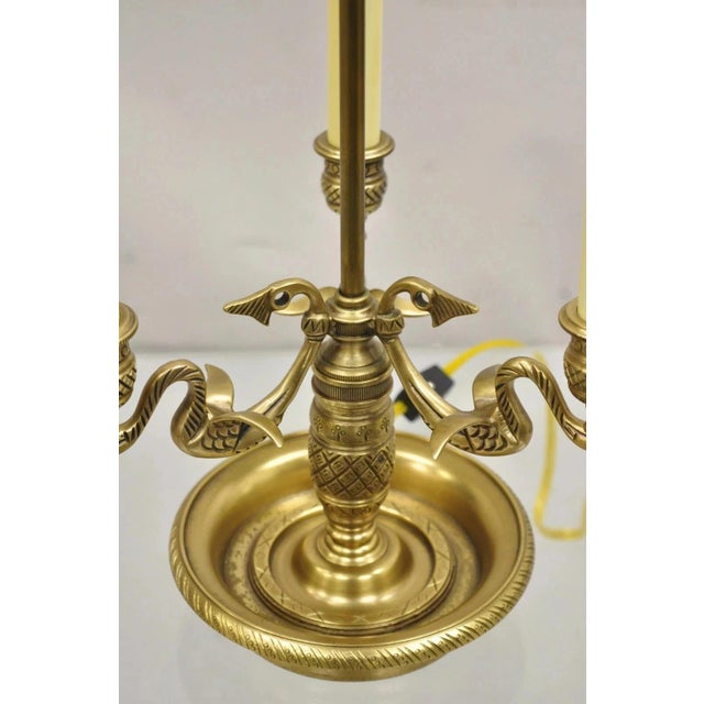 Metal Vintage Regency Style Brass Candlestick Bouillotte Desk Table Lamp W/ Swans (A) For Sale - Image 7 of 11